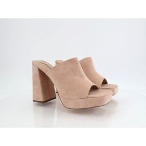 Free People Womens Margo Mules Block Heel Beige Suede Square Platform 41 11